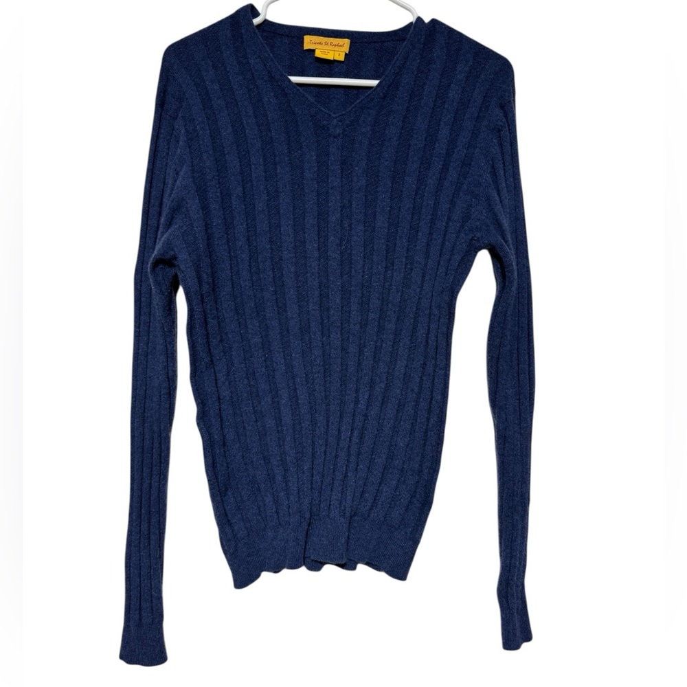 Tricots St. Raphael 100% Cashmere Navy Blue Ribbed Knit Sweater Size M Cozy Fall